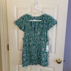 Sonoma Green and White Floral Top